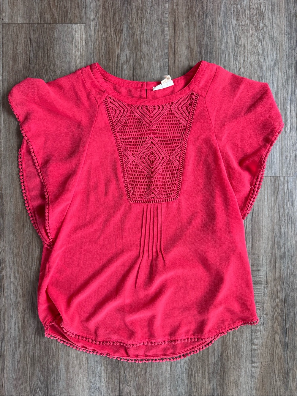 Meadow Rue Hot Pink Crochet Yoke Flutter Sleeve Blouse